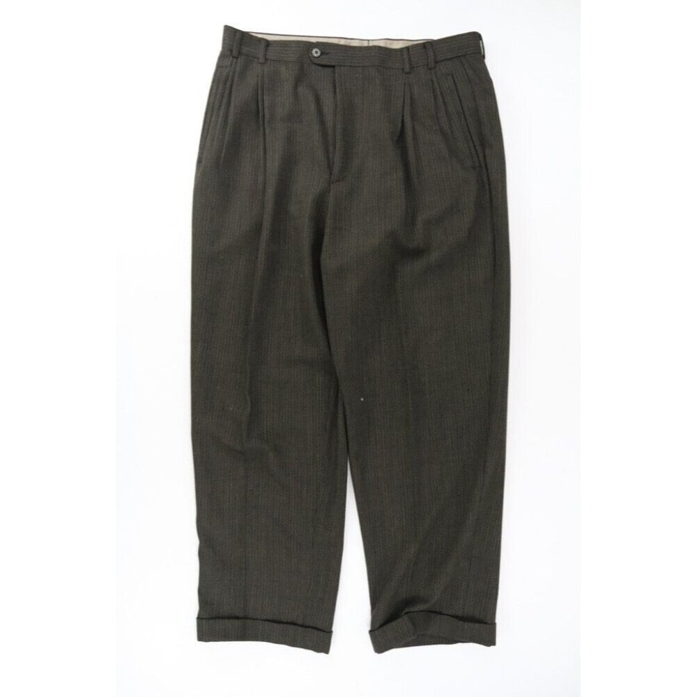 Zanella Bennett Sharkskin Pleated Dress Pants Trousers 35 X 30.5 Brown Trousers